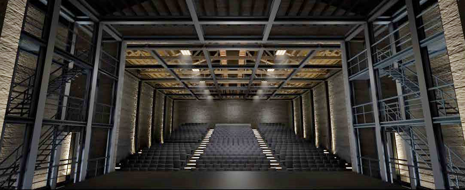 Visualisierung. Blick von der Bühne im Alten Kino Franklin in den Zuschauerraum. 