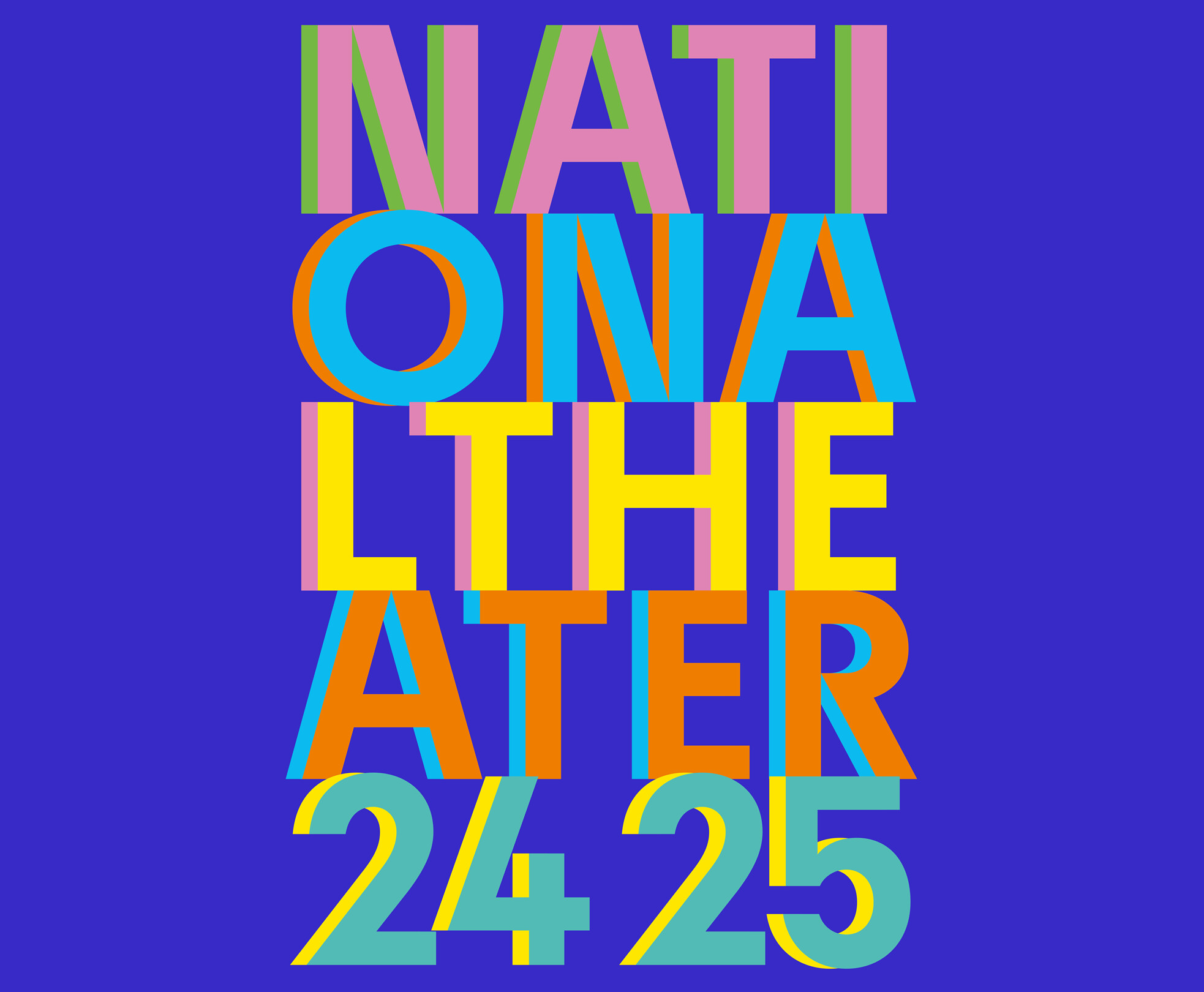 Bunte Schrift auf blauem Hintergrund: Nationaltheater 24 25
