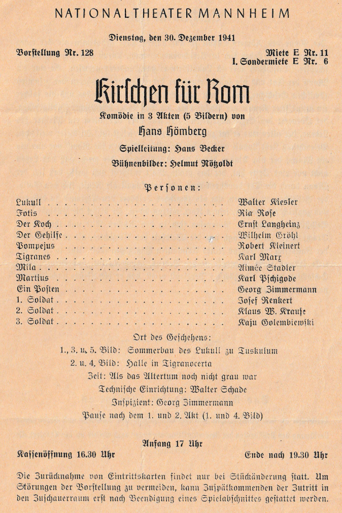 Vergilbter Programmzettel in altdeutscher Schrift.