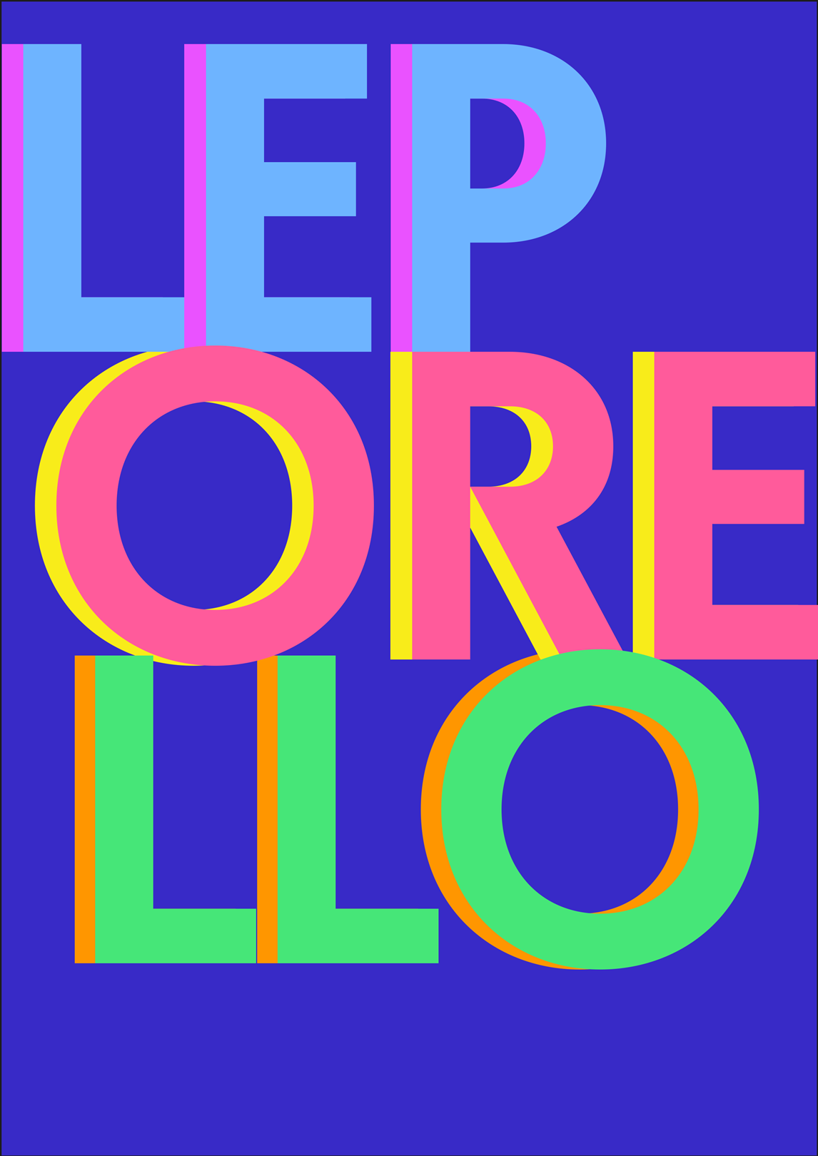 Bunte Schrift auf dunkelblauem Hintergrund: Leporello