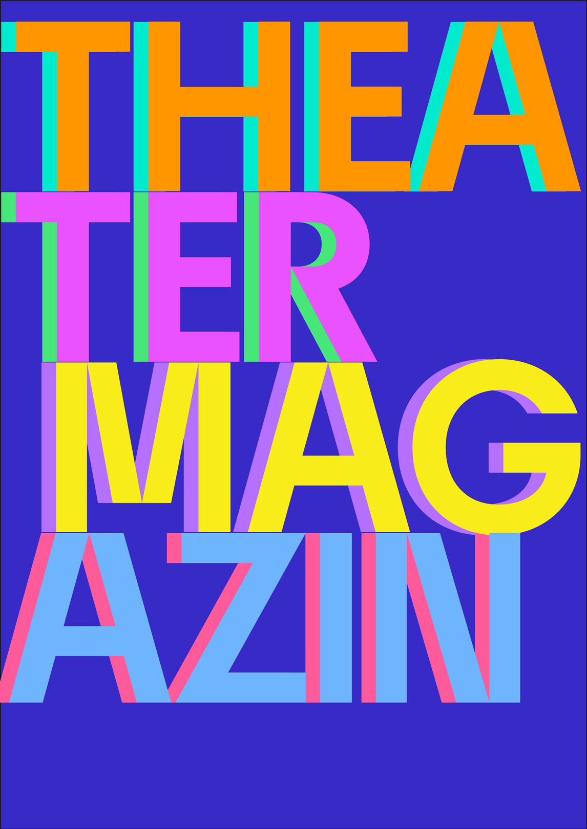 Bunte Schrift auf dunkelblauem Hintergrund: Theatermagazin